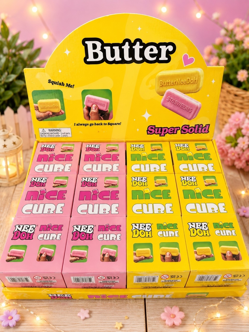 Needoh- Butter Nice Cube Party Favors - Pink & Yellow Squishy Toy Pack